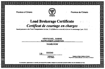Load brokerage certificate